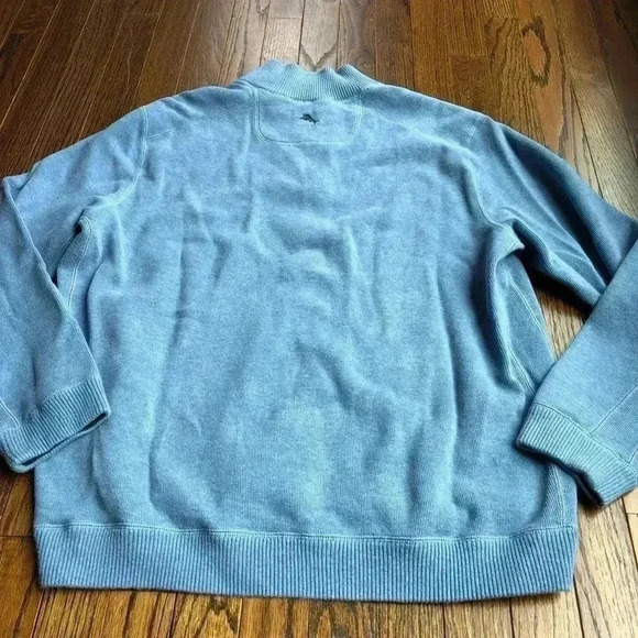 Tommy Bahama Men’s L Heathered Blue 1/4 Zip 100% Cotton Pullover Sweater - Picture 7 of 9
